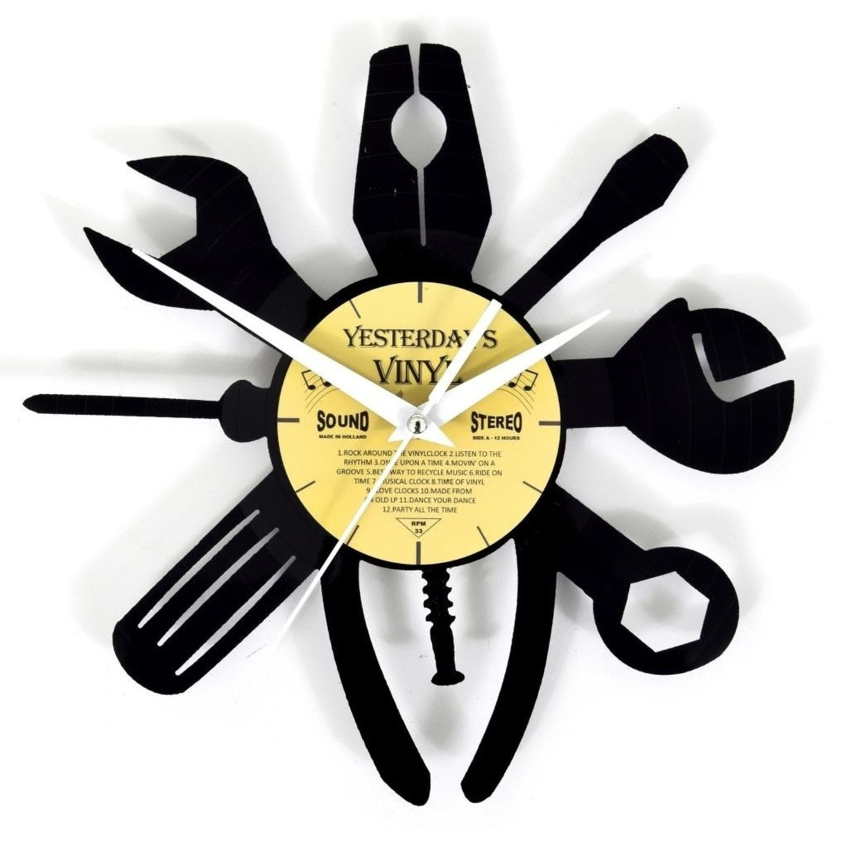 Werkzeug Vinyl Wanduhr aus einer echten Schallplatte