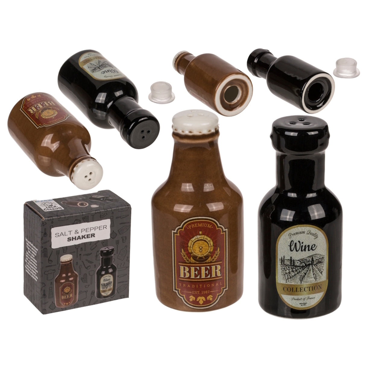 Bier & Wein Salz- und Pfefferstreuer Set aus Keramik