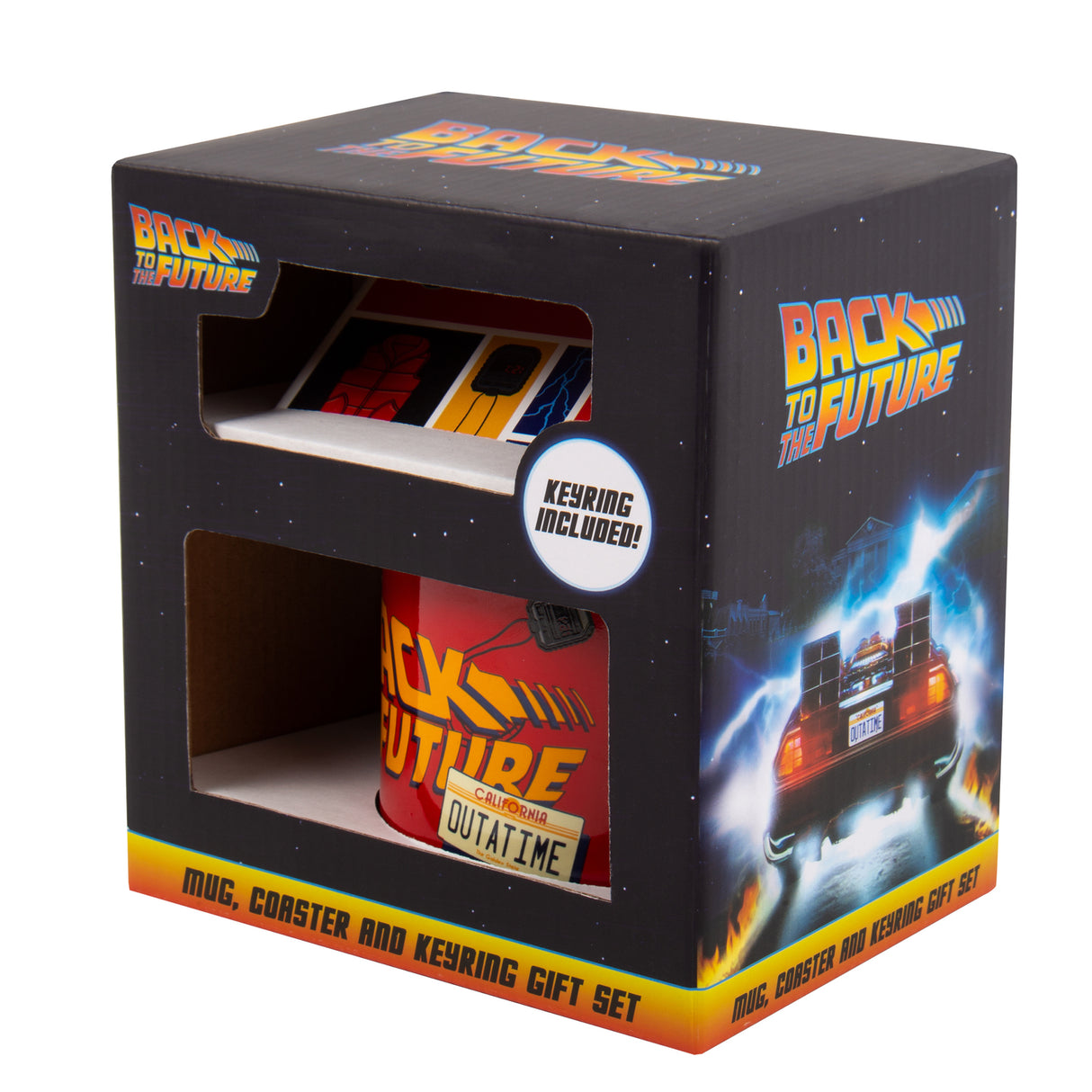 Zurück in die Zukunft Kaffeebecher mit Untersetzer und Schlüsselanhänger