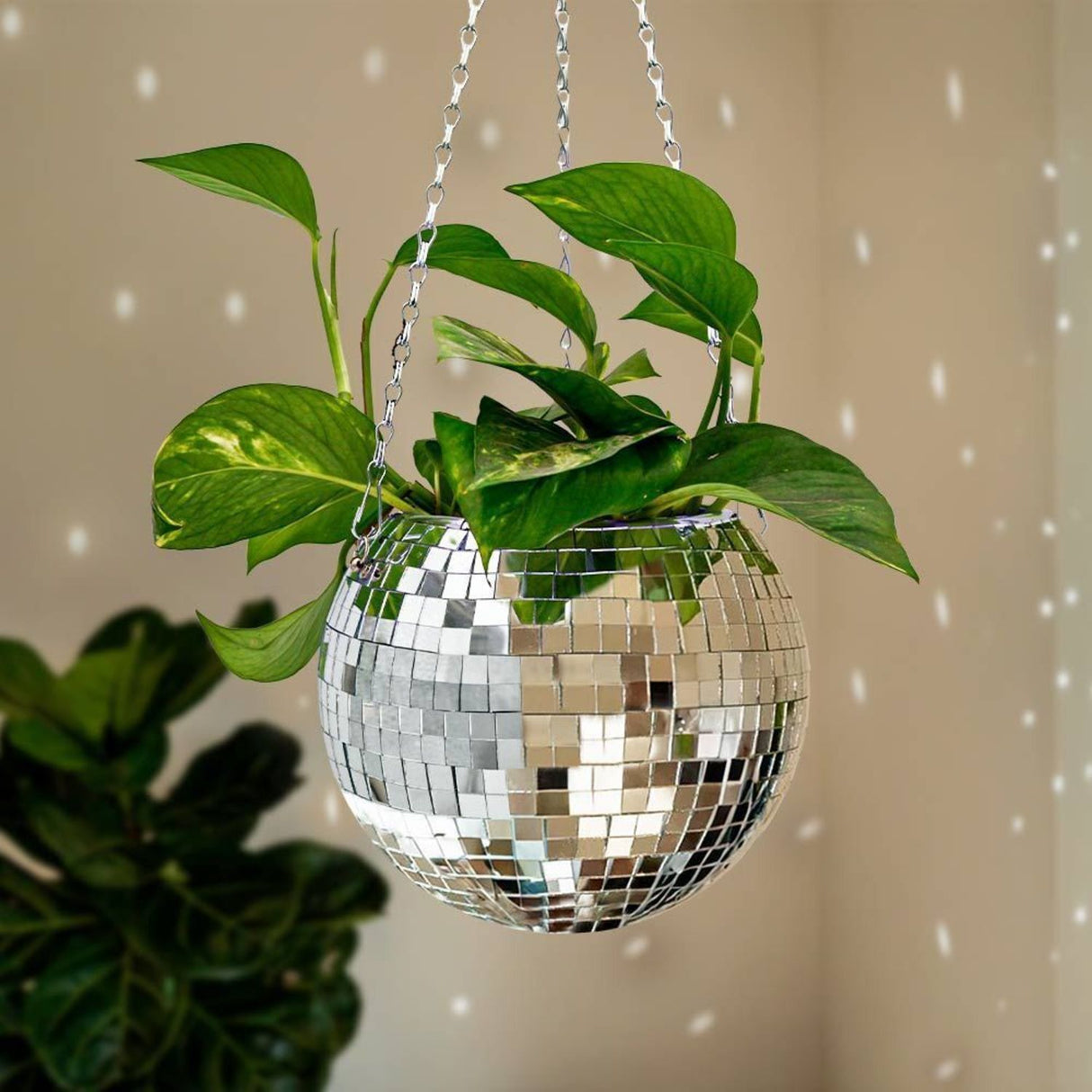 Discokugel Blumentopf mit Kette zum Aufhängen