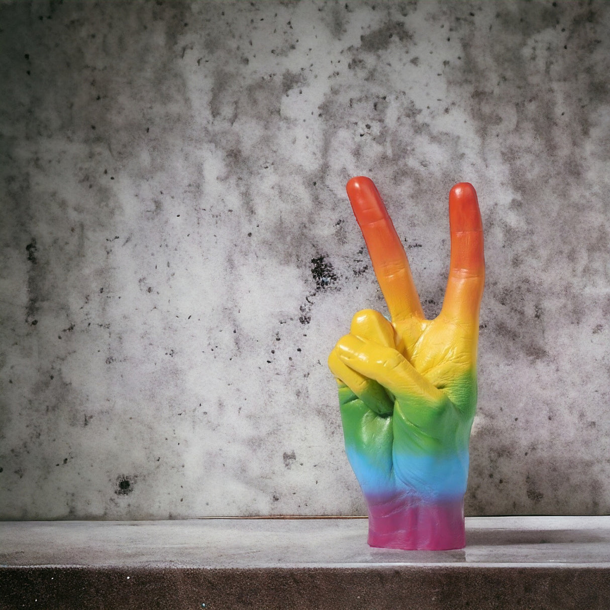 Peace Dekofigur Regenbogen Hand Peacezeichen Deko Figur in Regenbogenfarben