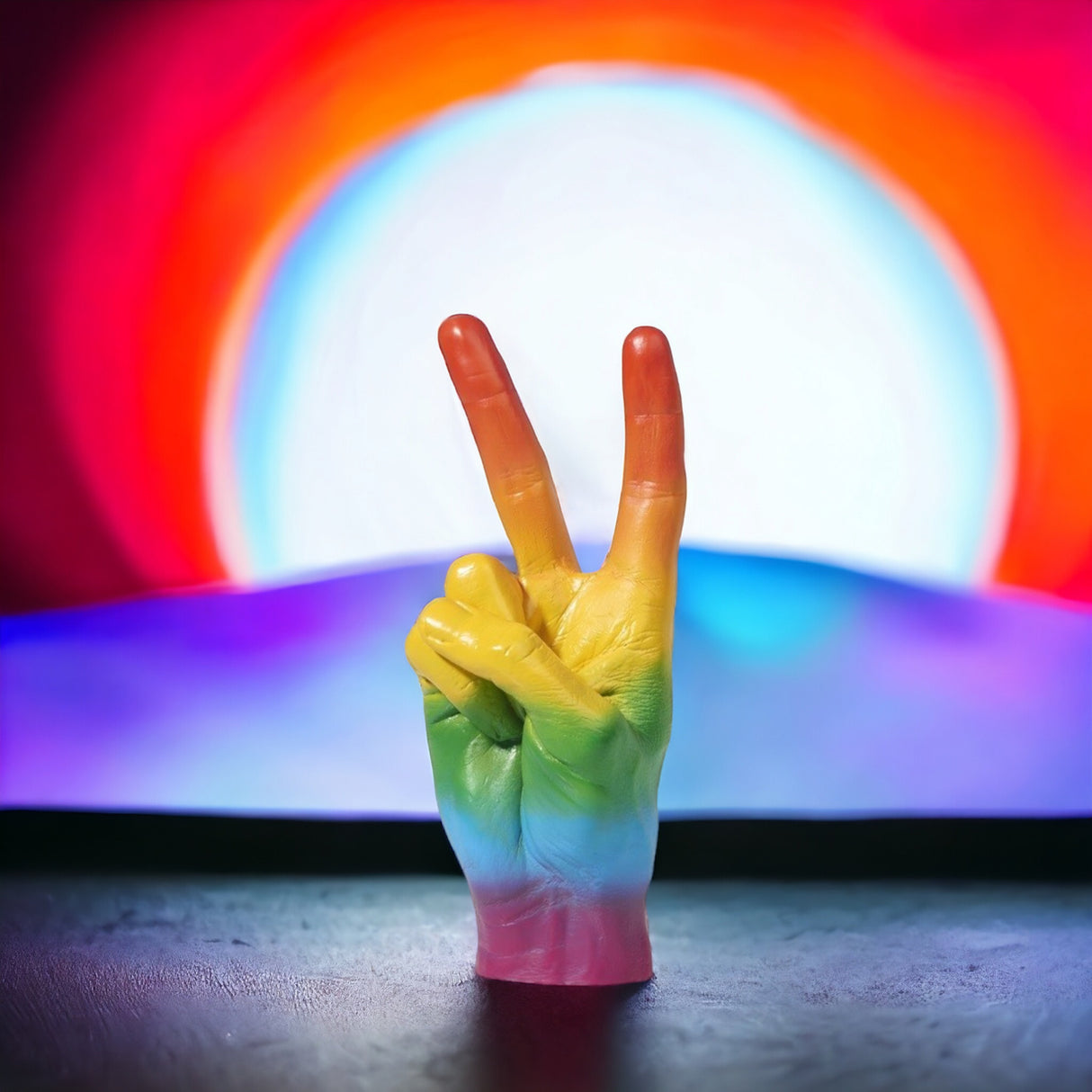 Peace Dekofigur Regenbogen Hand Peacezeichen Deko Figur in Regenbogenfarben
