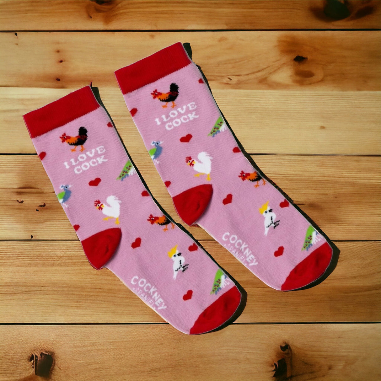 I love cock Socken Funsocken Damen Hähne Strümpfe in 37-42 im Paar