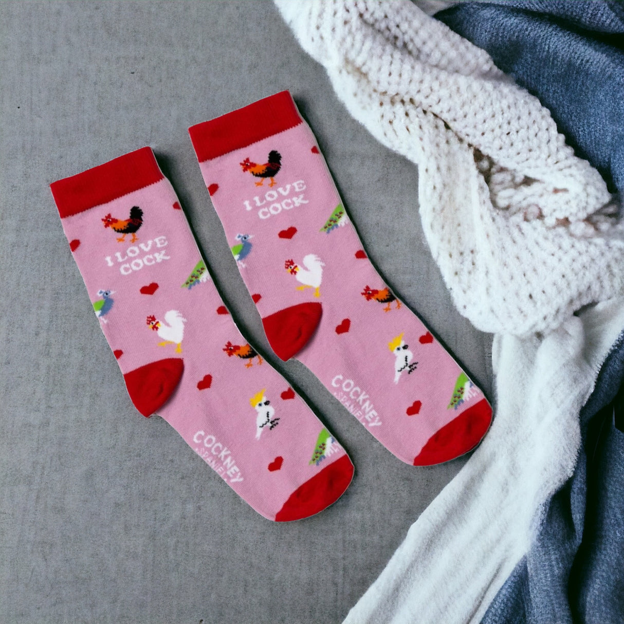 I love cock Socken Funsocken Damen Hähne Strümpfe in 37-42 im Paar