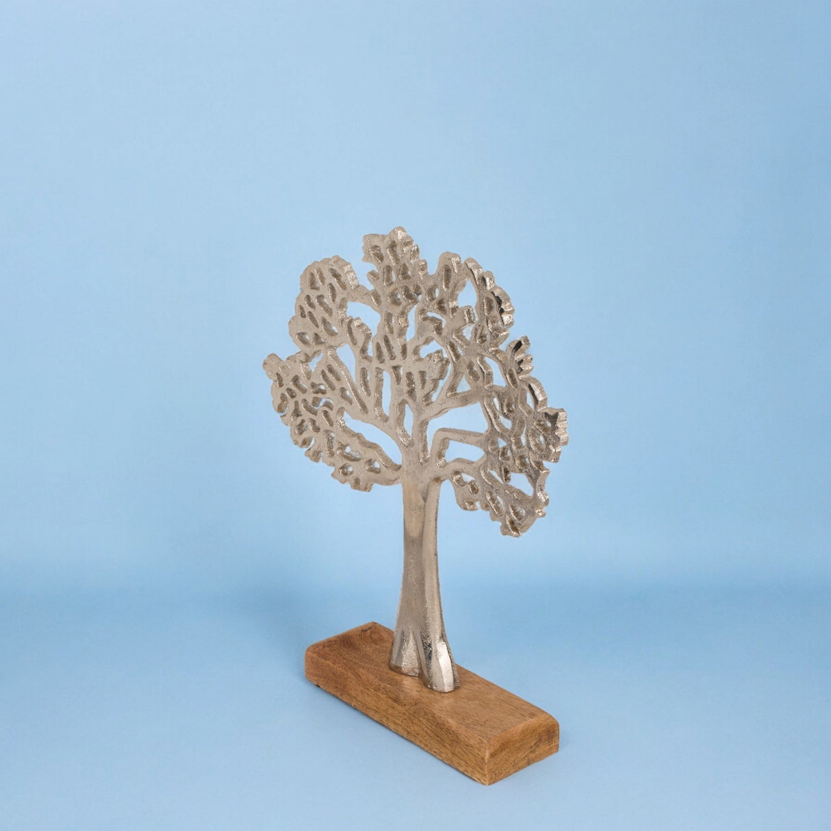 Silberfarbener Schmuckhalter Lebensbaum Deko Baum Schmuckständer aus Metall und Holz