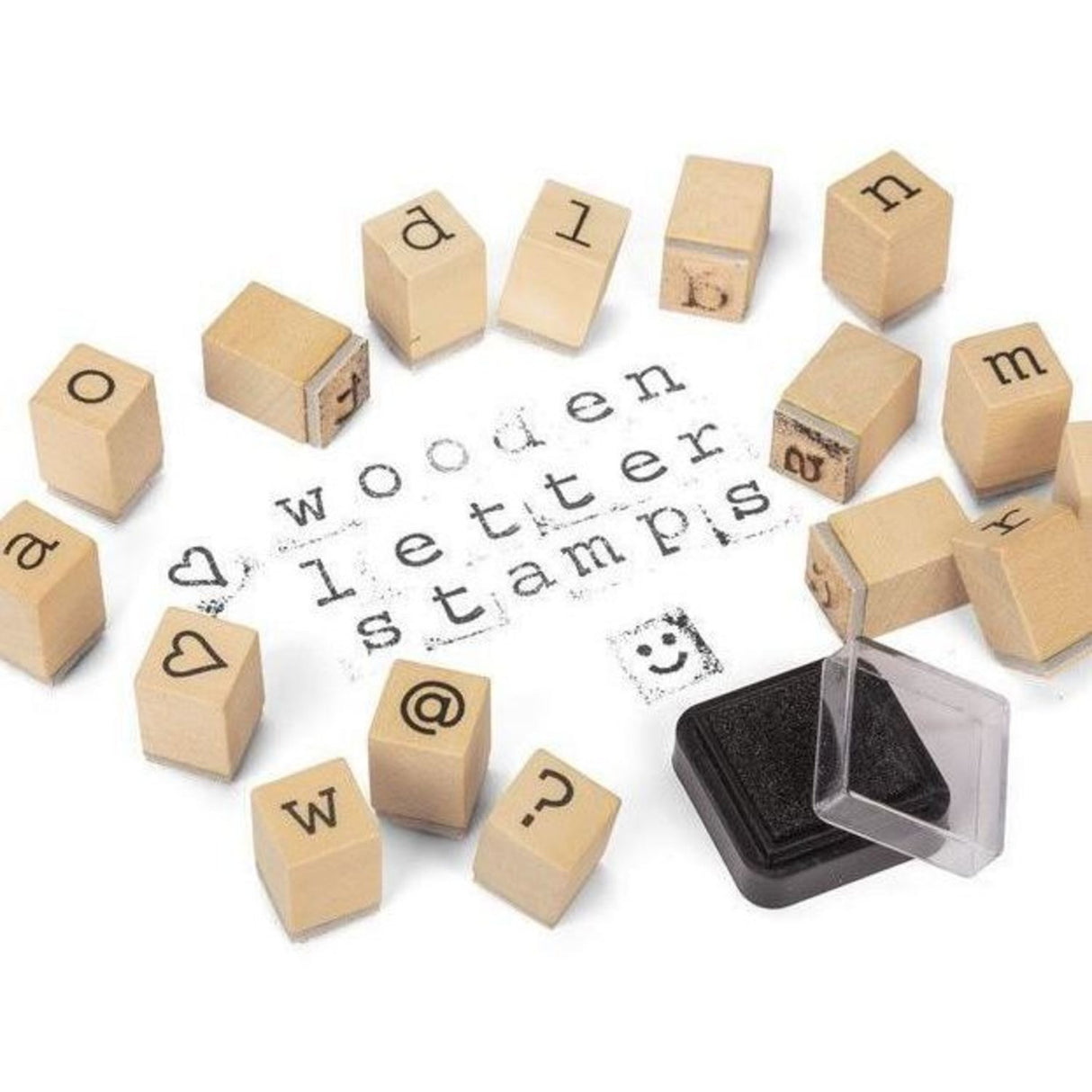 Buchstaben Holzstempel mit Stempelkissen im 31er Set