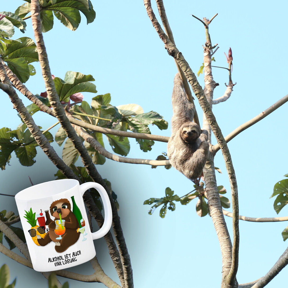 Alkohol ist auch eine Lösung Faultier Kaffeebecher