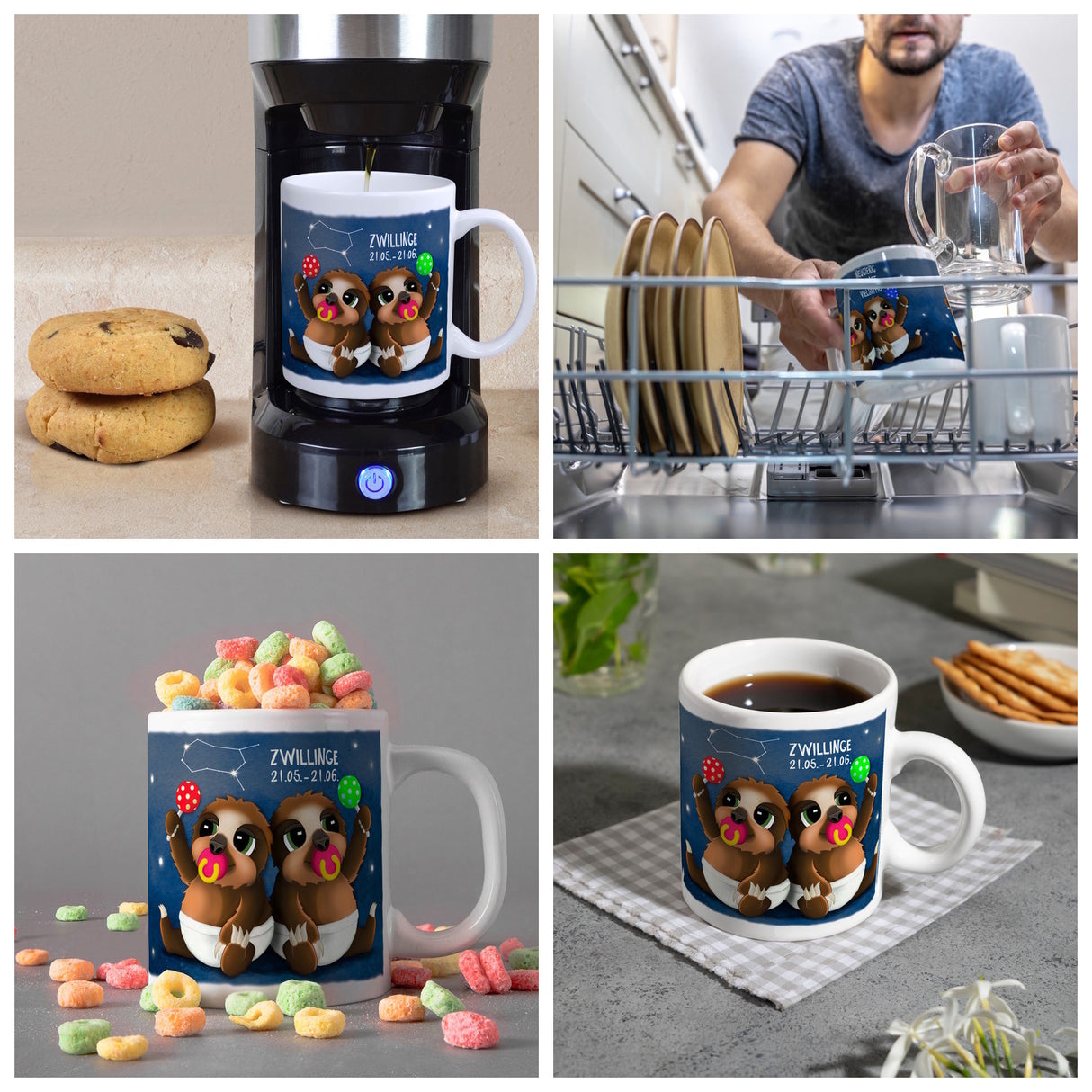 Sternzeichen Zwillinge Faultier Kaffeebecher