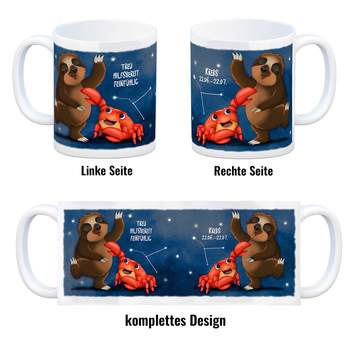 Sternzeichen Krebs Faultier Kaffeebecher