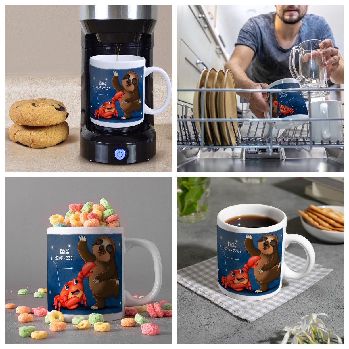 Sternzeichen Krebs Faultier Kaffeebecher