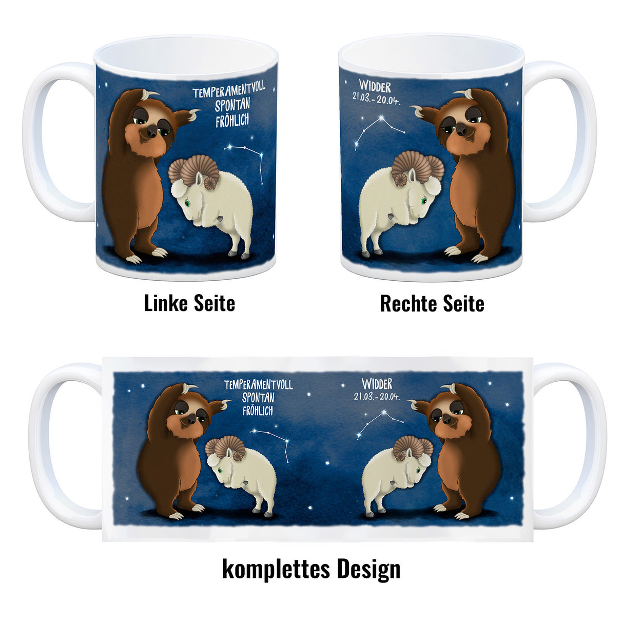 Faultier Sternzeichen Widder Kaffeebecher