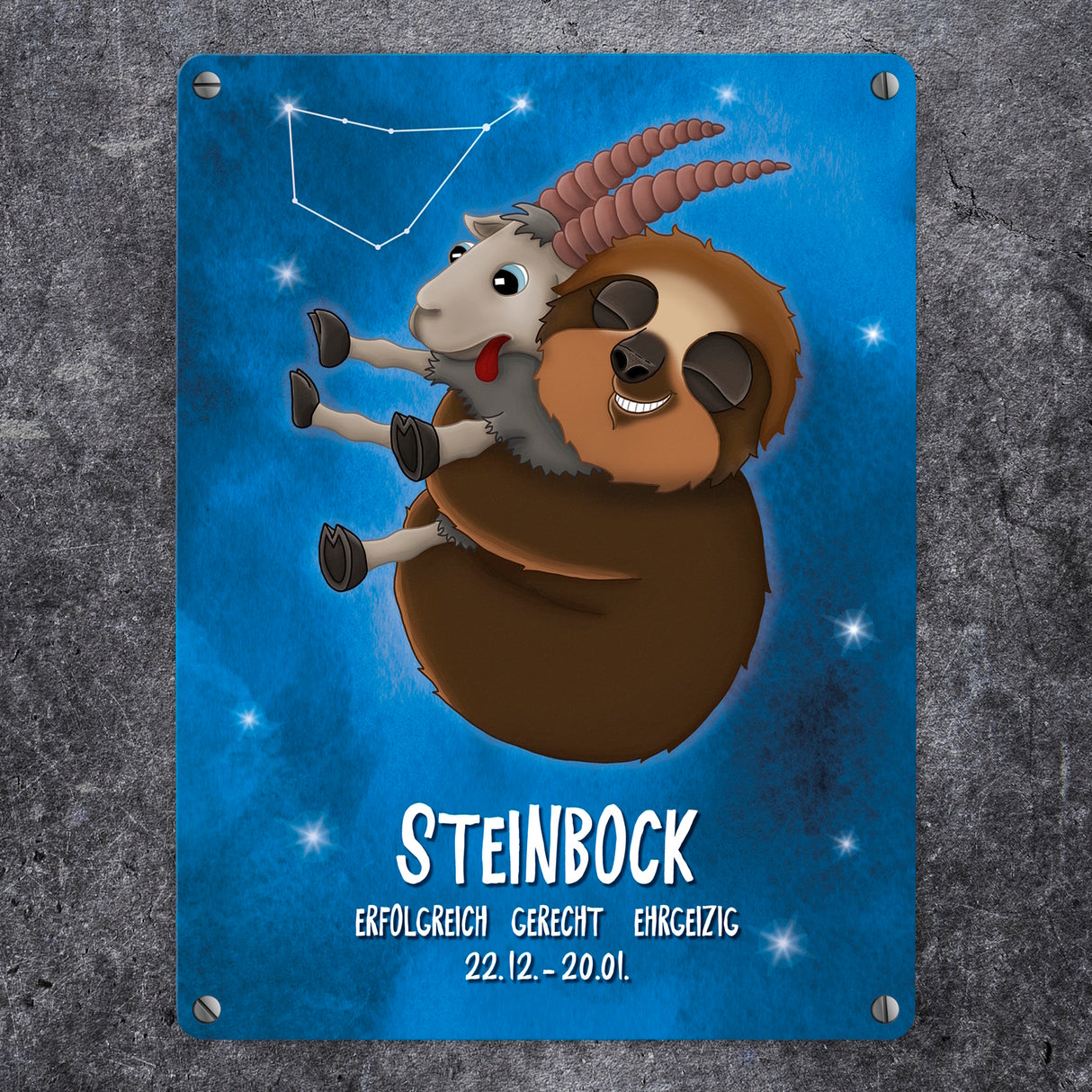Faultier Sternzeichen Steinbock Metallschild