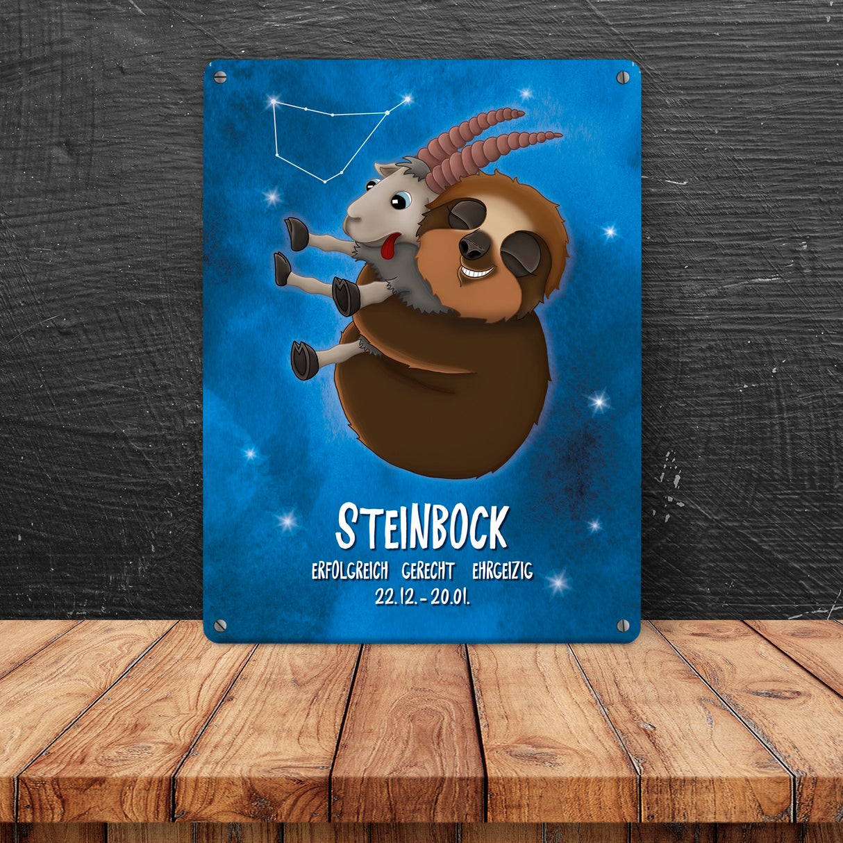 Faultier Sternzeichen Steinbock Metallschild