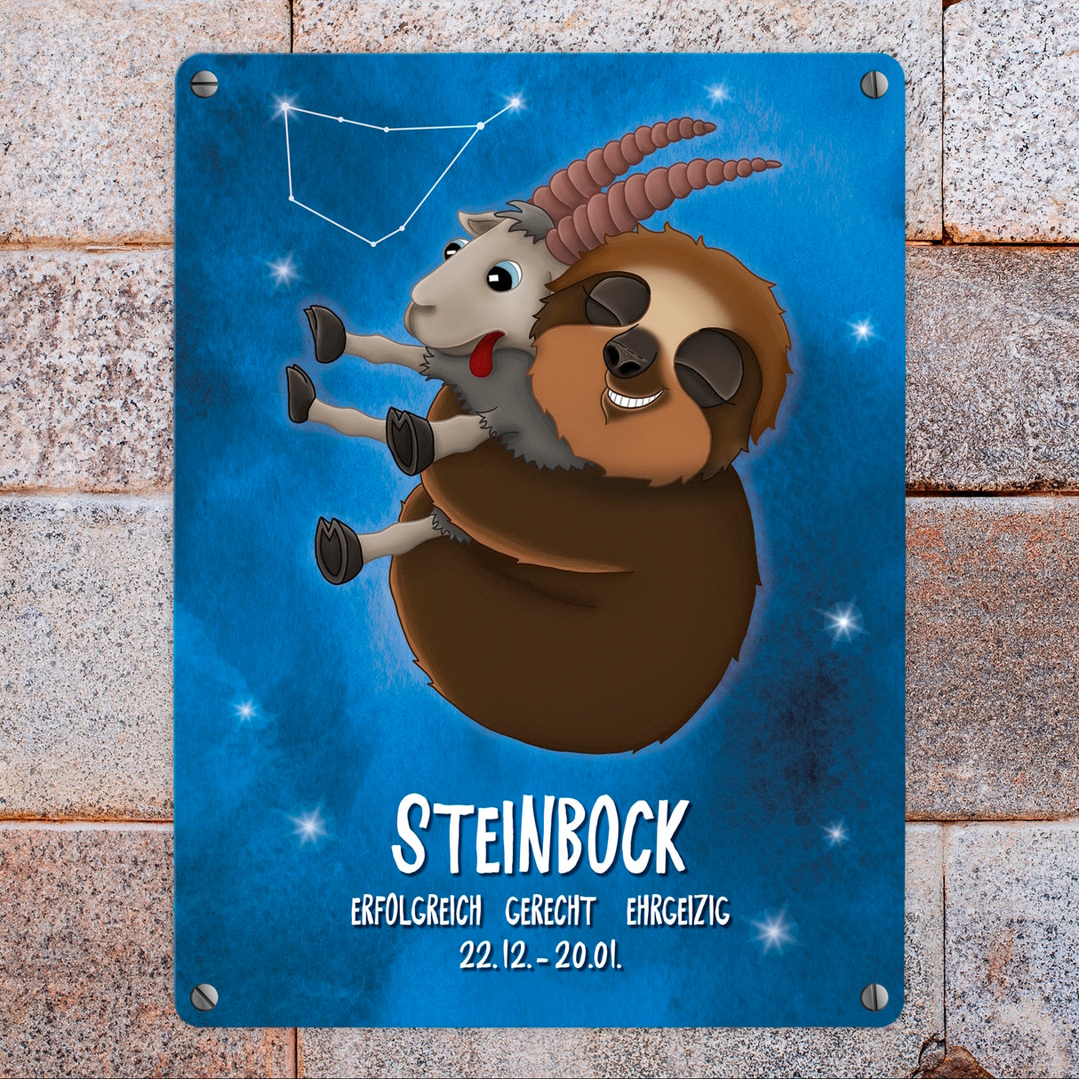 Faultier Sternzeichen Steinbock Metallschild