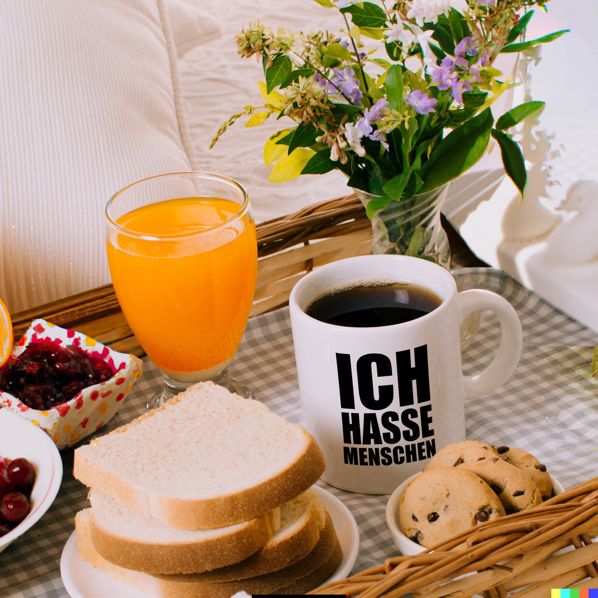 Kaffeebecher mit Mittelfinger Motiv und Spruch: Ich hasse Menschen