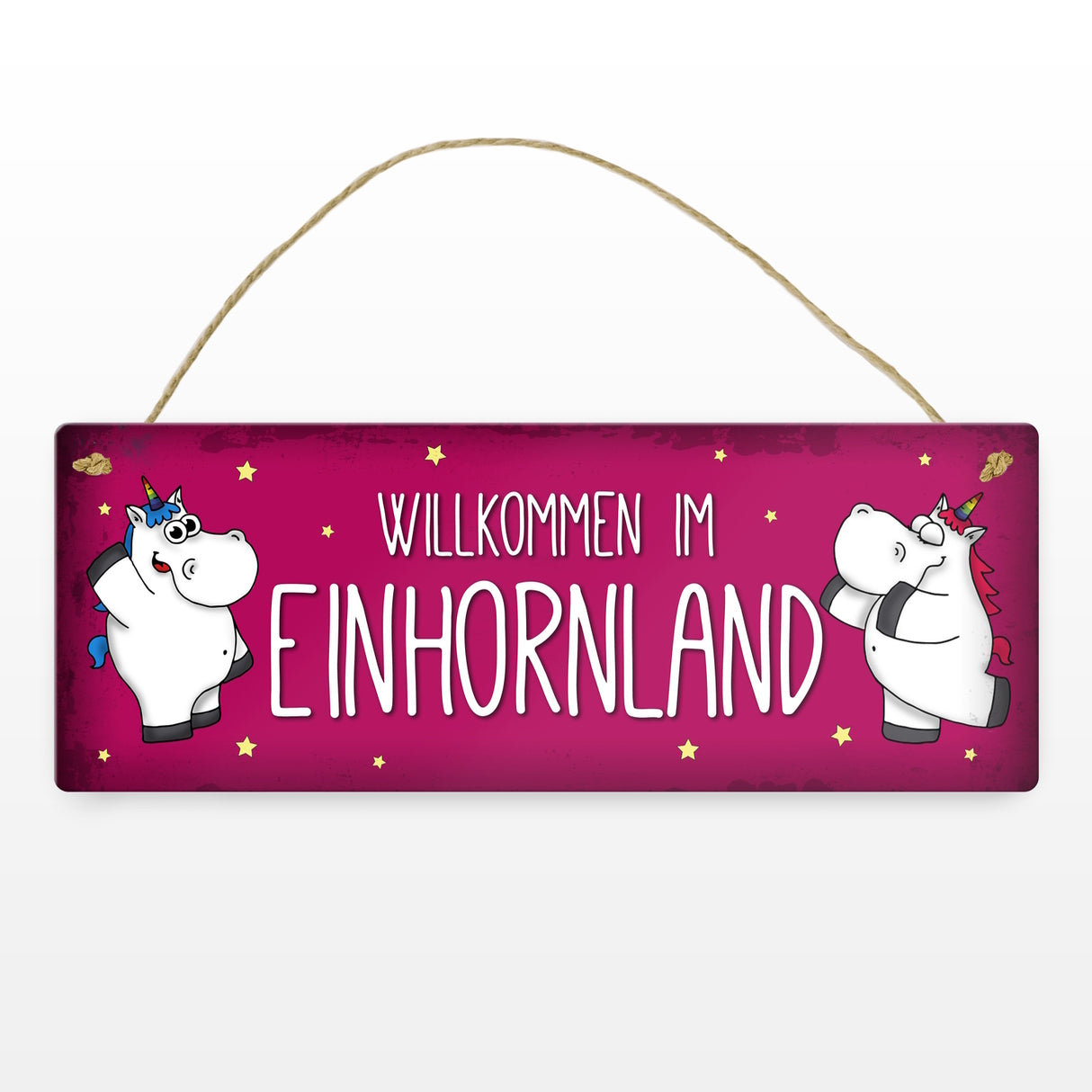 Honeycorns Metallschild mit Einhorn Motiv und Spruch: Willkommen im Einhornland