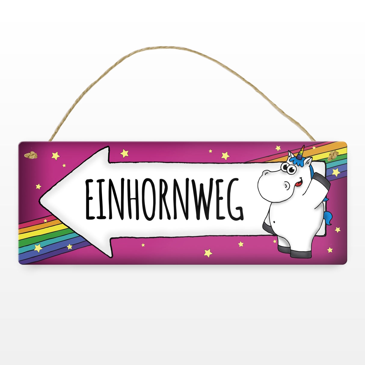 Honeycorns Metallschild mit Einhorn Motiv und Spruch: Einhornweg