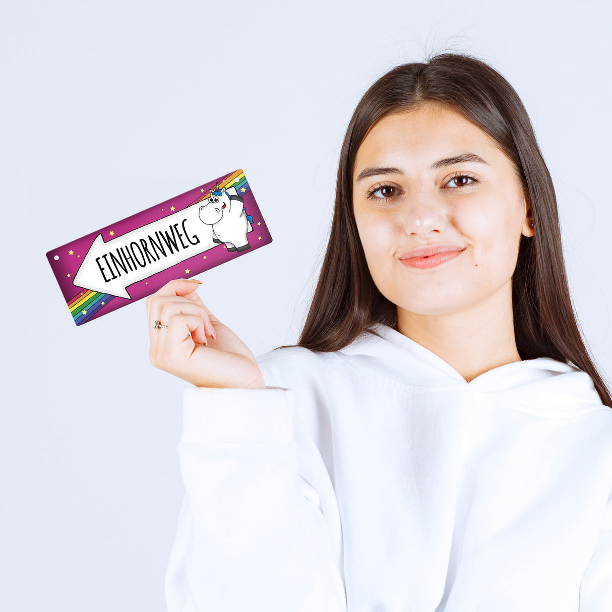 Honeycorns Metallschild mit Einhorn Motiv und Spruch: Einhornweg