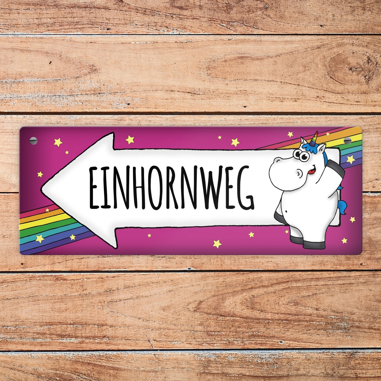 Honeycorns Metallschild mit Einhorn Motiv und Spruch: Einhornweg