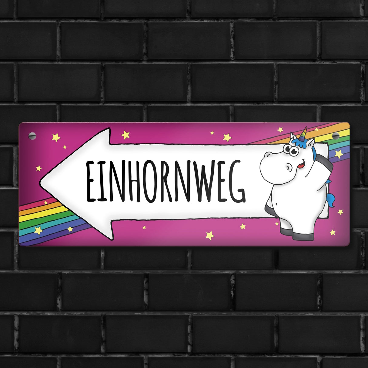 Honeycorns Metallschild mit Einhorn Motiv und Spruch: Einhornweg