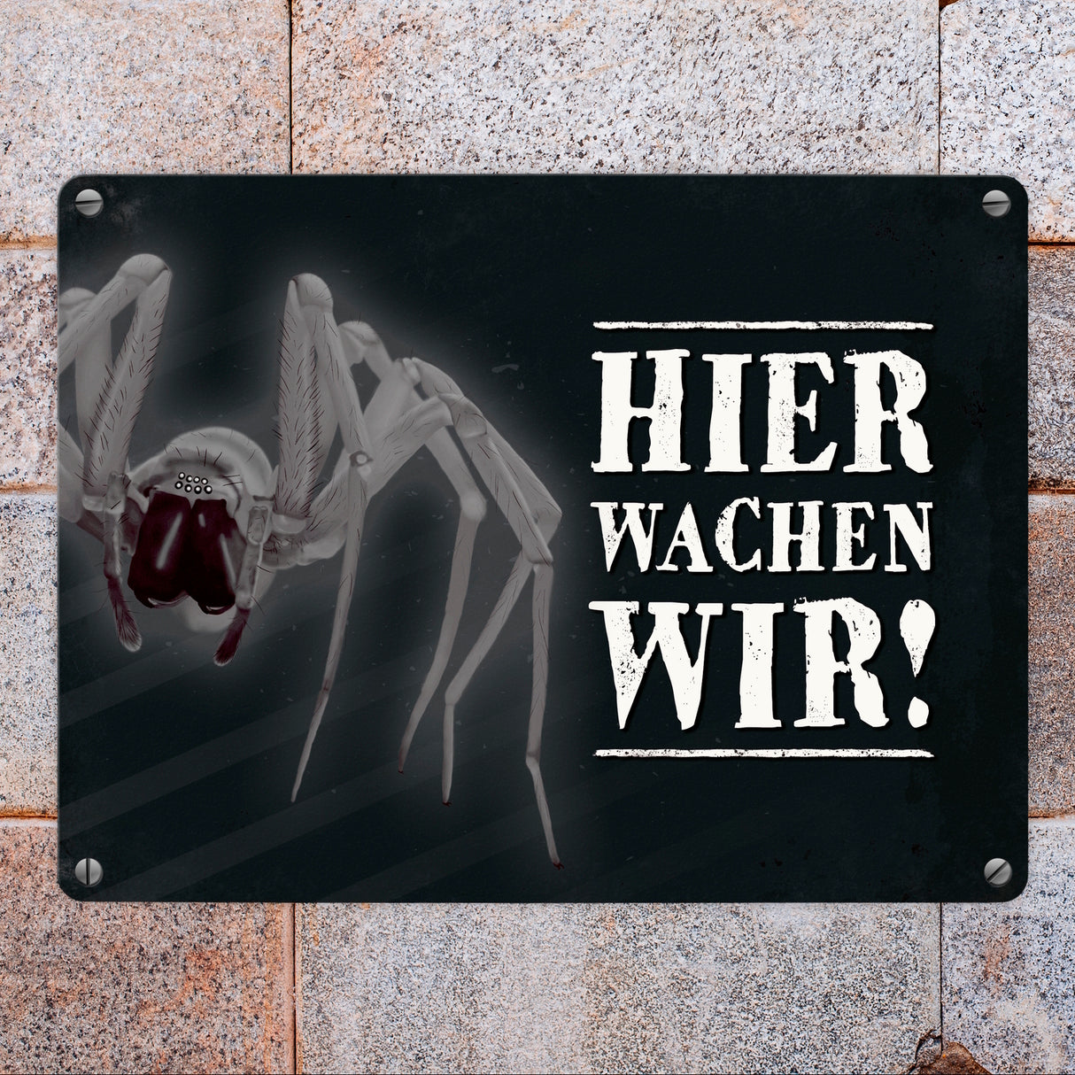 Hier wachen wir! Vogelspinne Metallschild