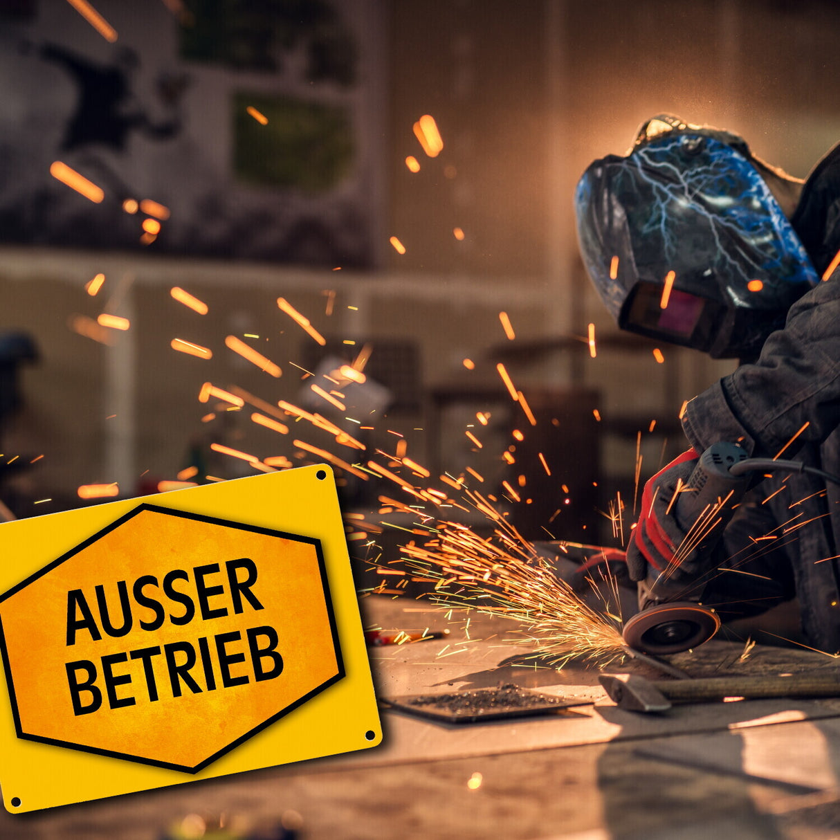 Ausser Betrieb Warn- und Hinweisschild in Gelb und Schwarz