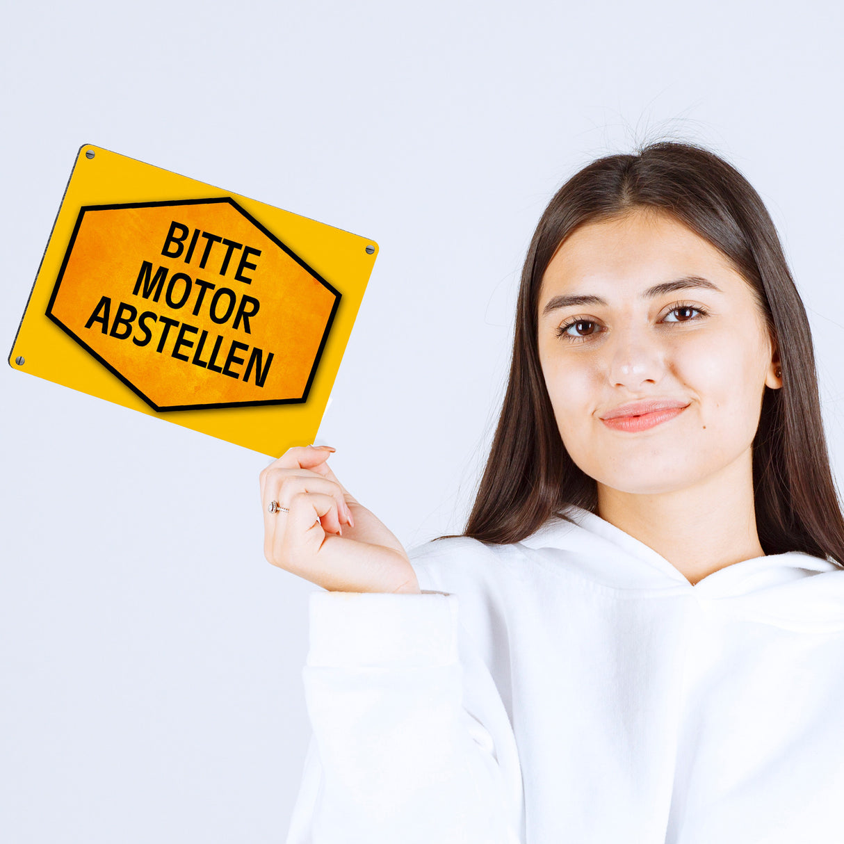 Bitte Motor abstellen Warn- und Hinweisschild in Gelb und Schwarz