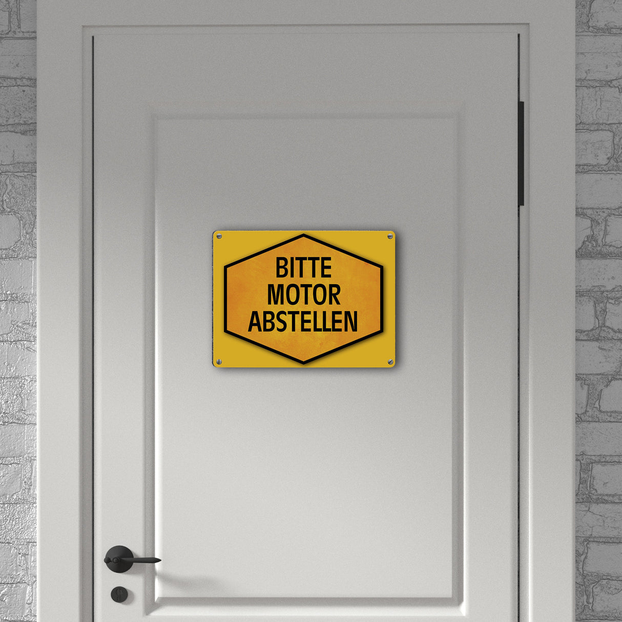 Bitte Motor abstellen Warn- und Hinweisschild in Gelb und Schwarz