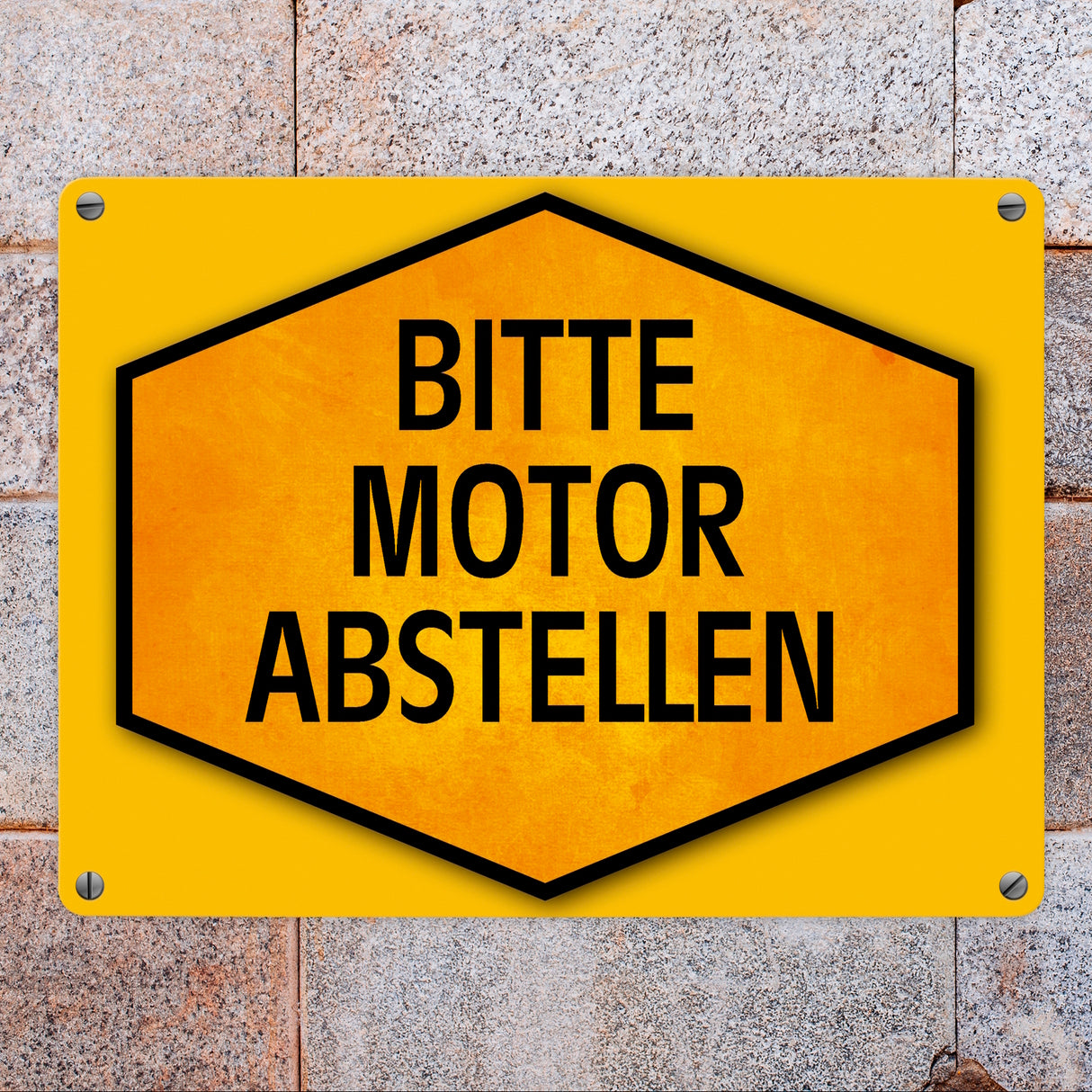 Bitte Motor abstellen Warn- und Hinweisschild in Gelb und Schwarz