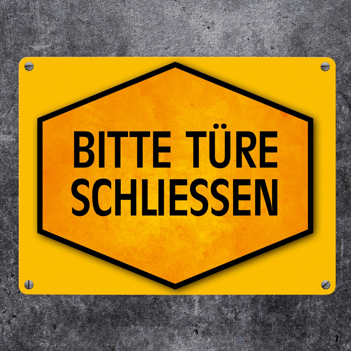Bitte Türe schließen Warn- und Hinweisschild in Gelb und Schwarz