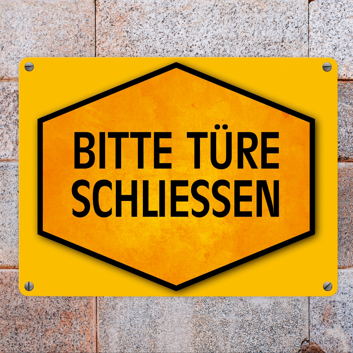 Bitte Türe schließen Warn- und Hinweisschild in Gelb und Schwarz