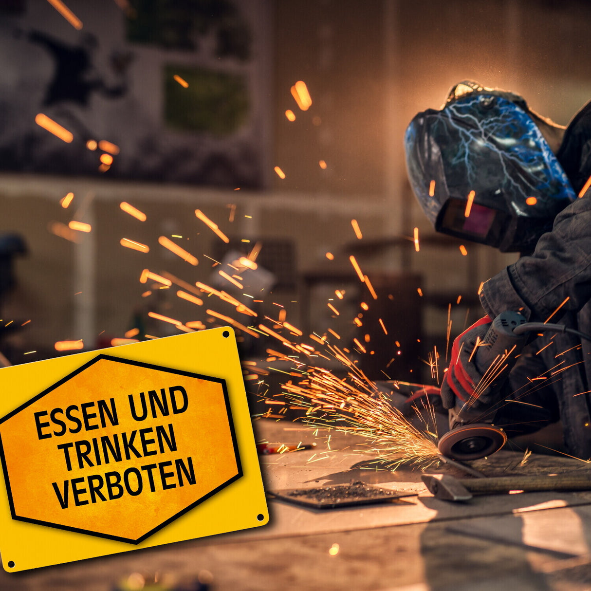 Essen und Trinken verboten Warn- und Hinweisschild in Gelb und Schwarz