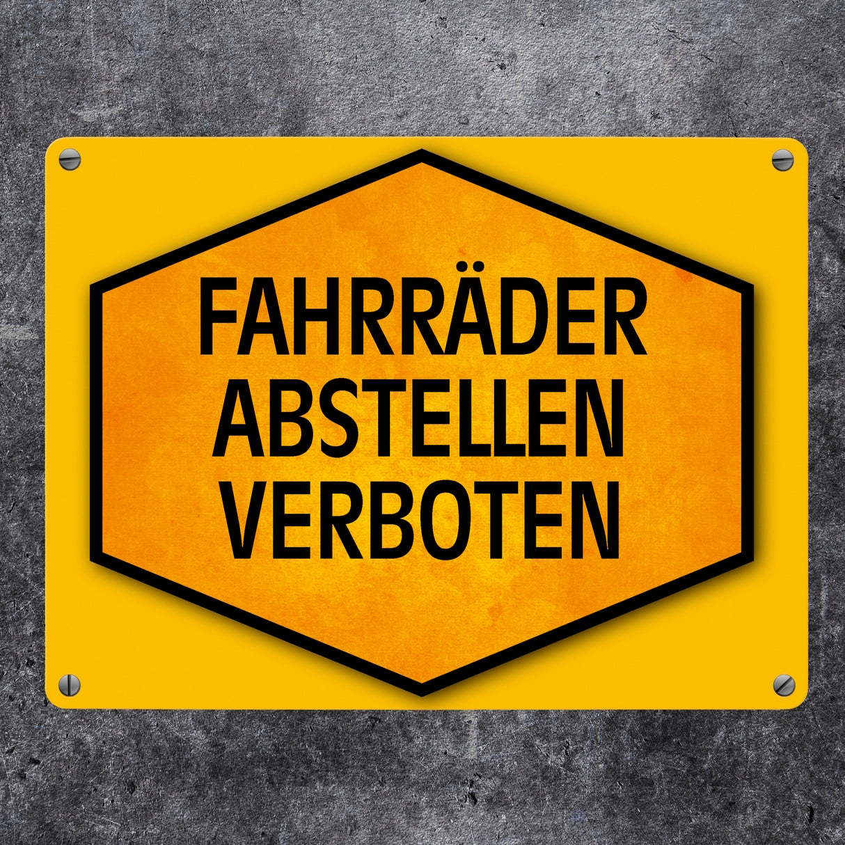 Fahrräder abstellen verboten Warn- und Hinweisschild in Gelb und Schwarz