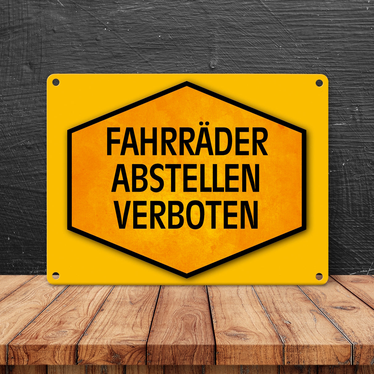 Fahrräder abstellen verboten Warn- und Hinweisschild in Gelb und Schwarz