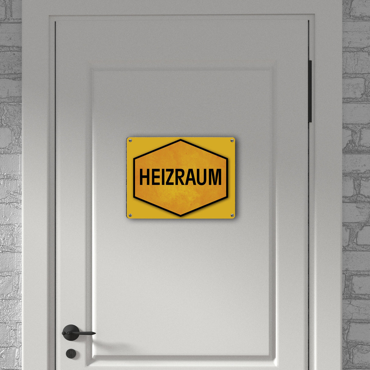Heizraum Warn- und Hinweisschild in Gelb und Schwarz