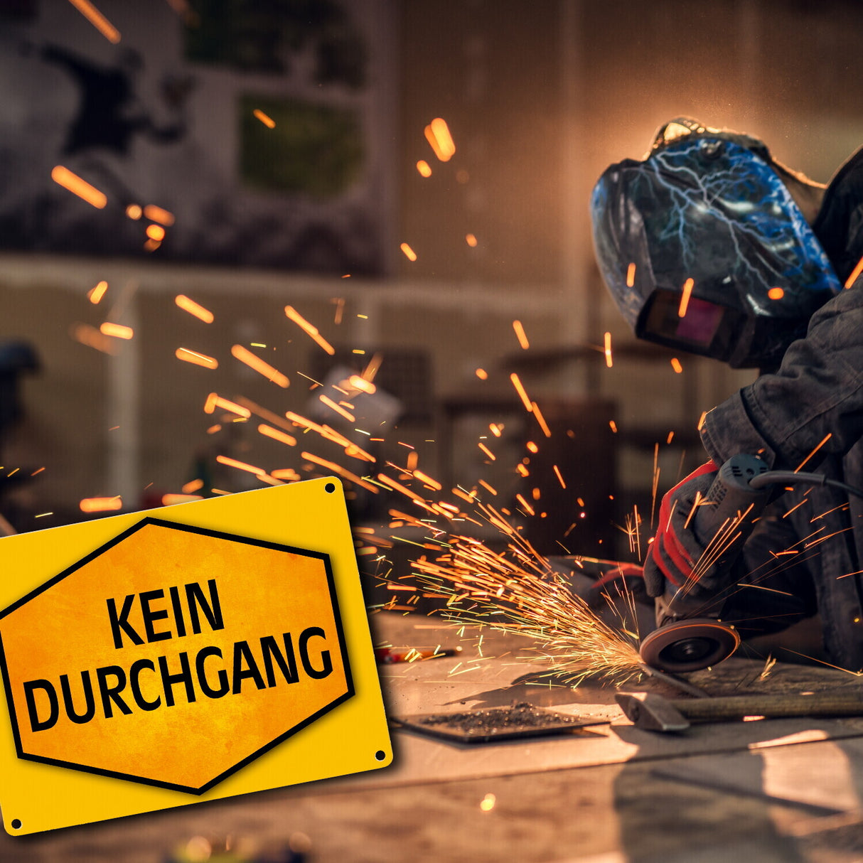 Kein Durchgang Warn- und Hinweisschild in Gelb und Schwarz
