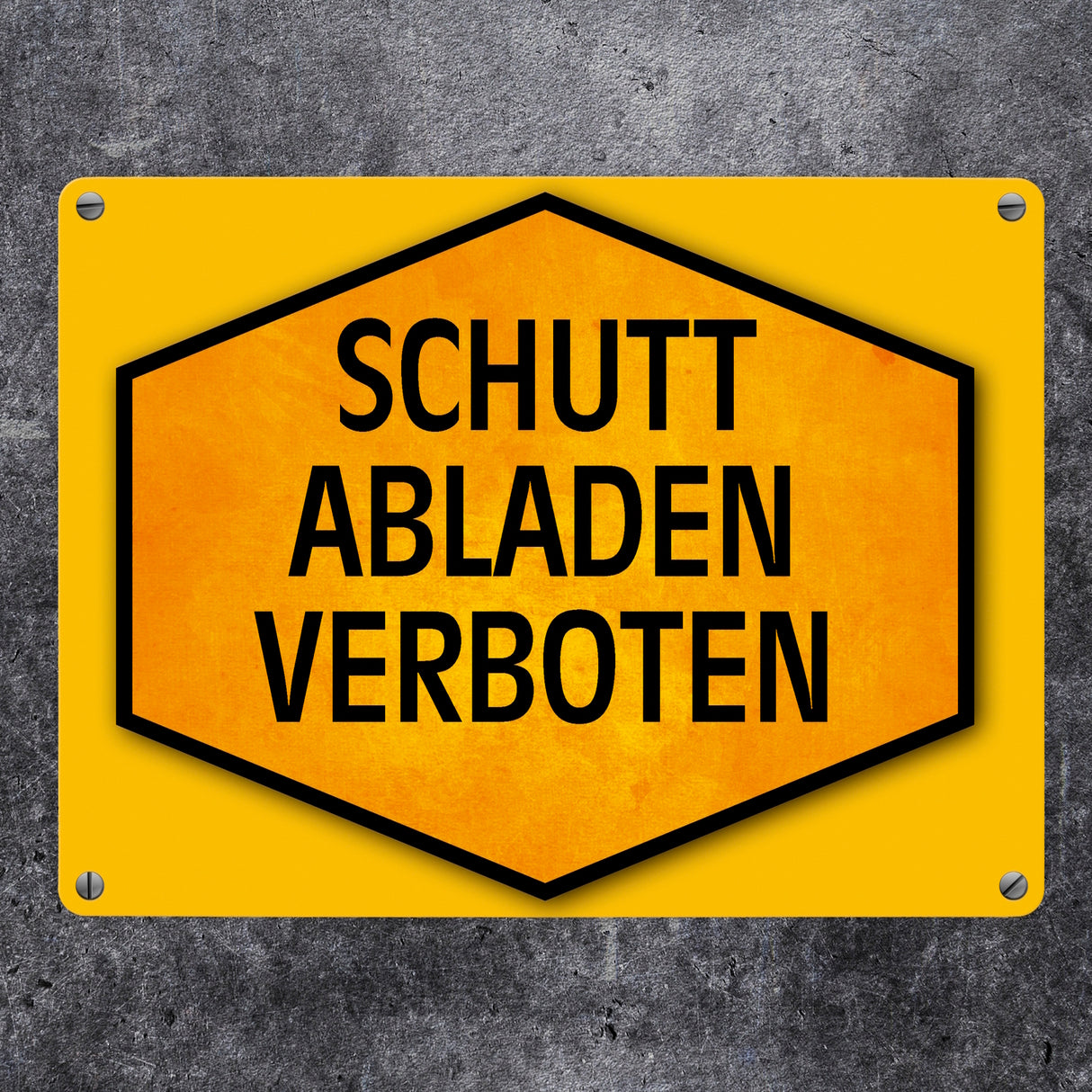 Schutt abladen verboten Warn- und Hinweisschild in Gelb und Schwarz