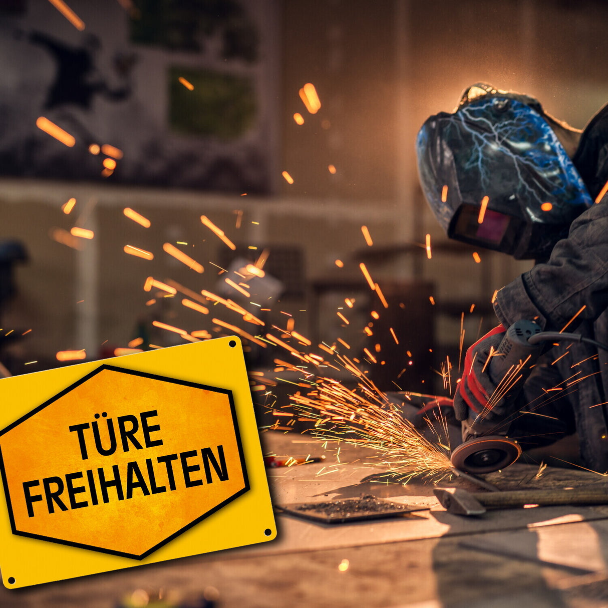 Türe freihalten Warn- und Hinweisschild in Gelb und Schwarz