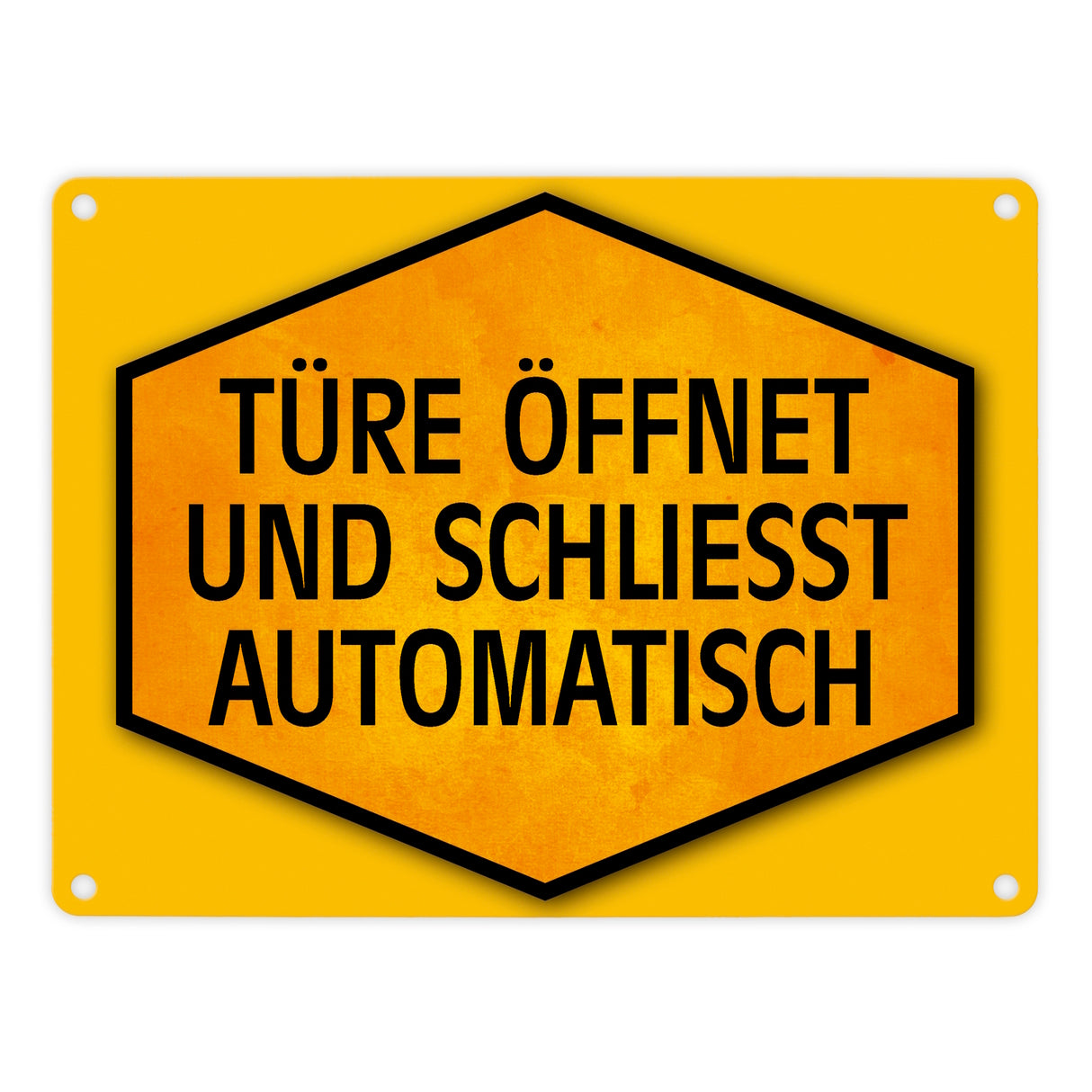 Türe öffnet und schließt automatisch Warn- und Hinweisschild in Gelb und Schwarz