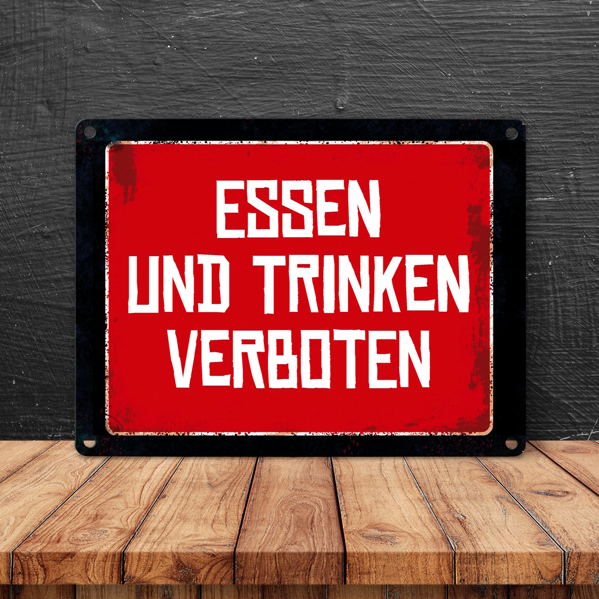 Essen und Trinken verboten Warn- und Hinweisschild im Used-Look