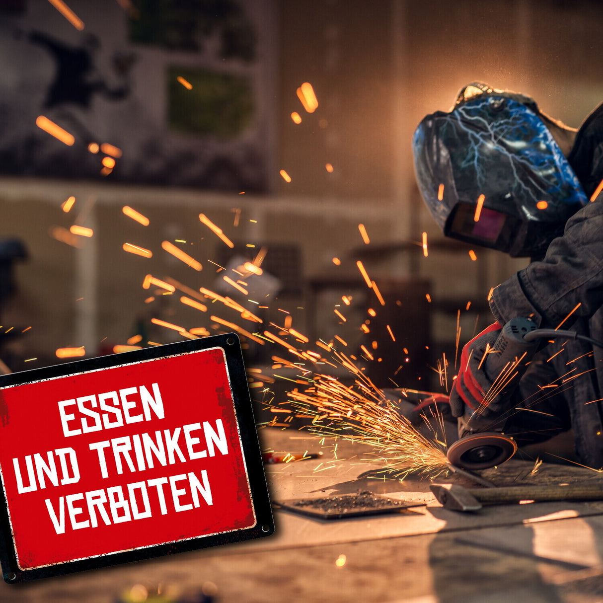 Essen und Trinken verboten Warn- und Hinweisschild im Used-Look