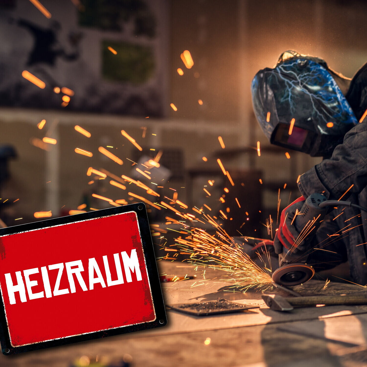 Heizraum Metallschild