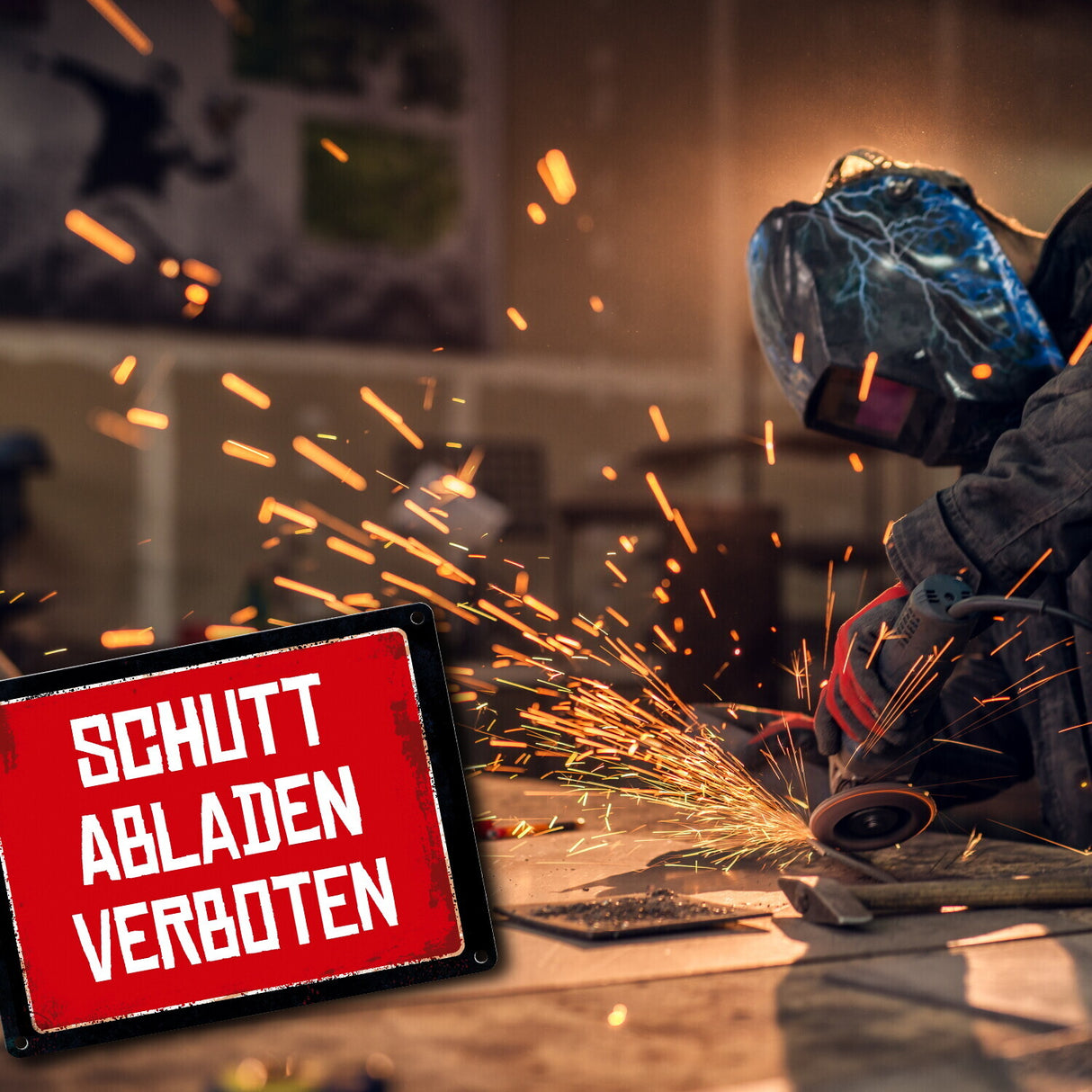 Schutt abladen verboten Warn- und Hinweisschild im Used-Look