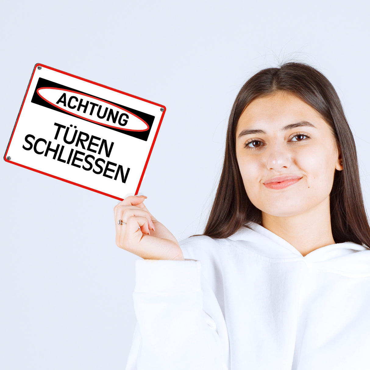 Türen schließen Warn- und Hinweisschild im modernen Design
