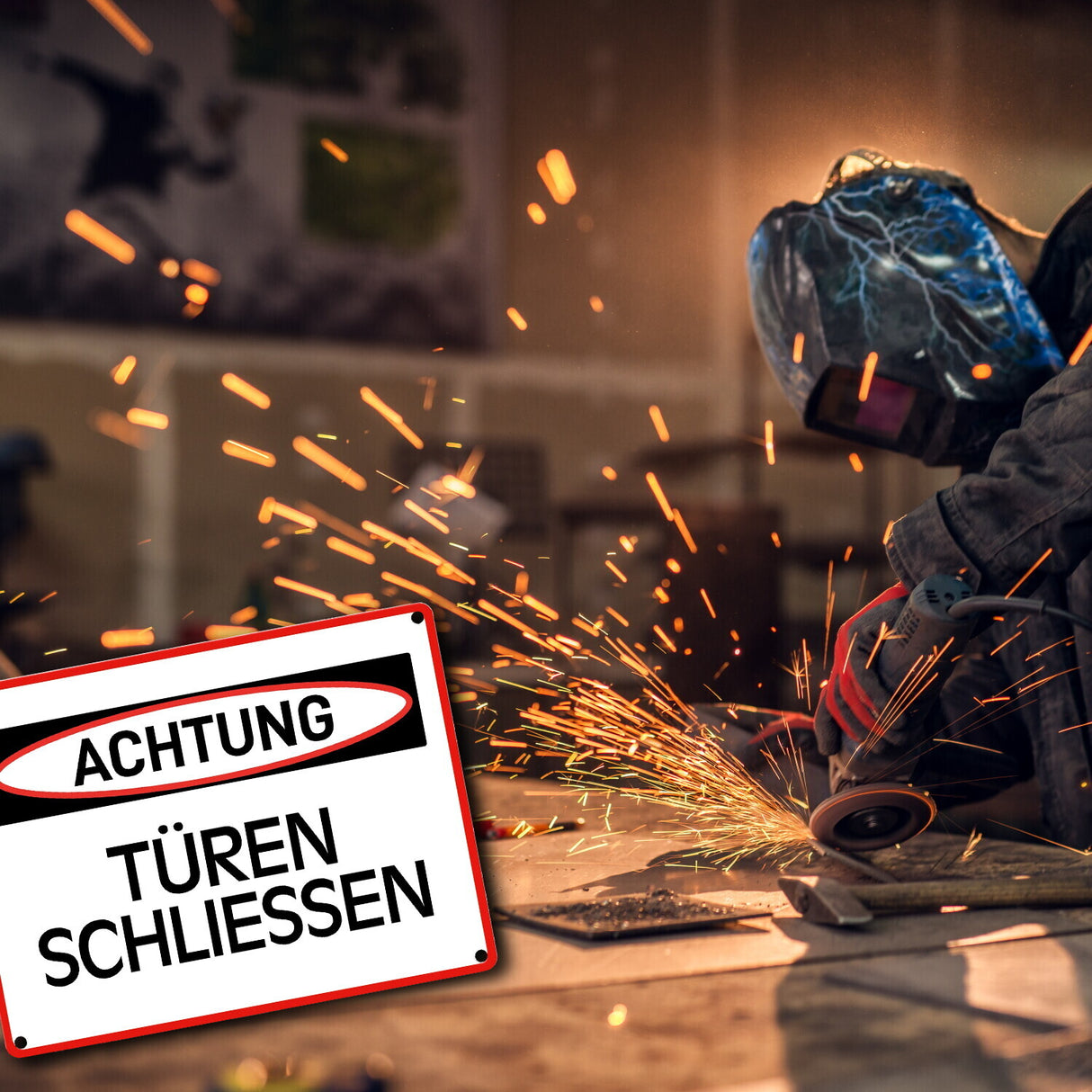 Türen schließen Warn- und Hinweisschild im modernen Design