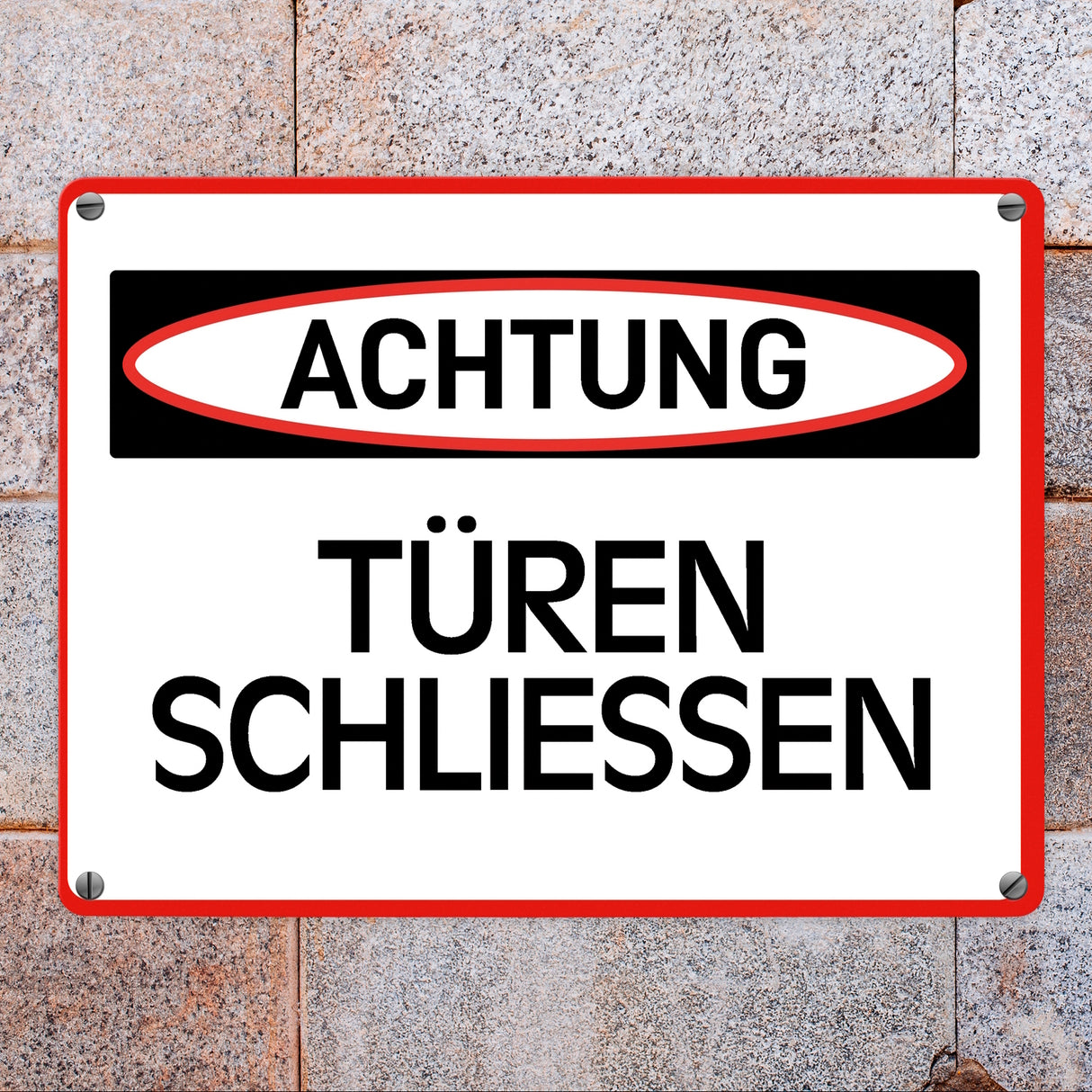 Türen schließen Warn- und Hinweisschild im modernen Design