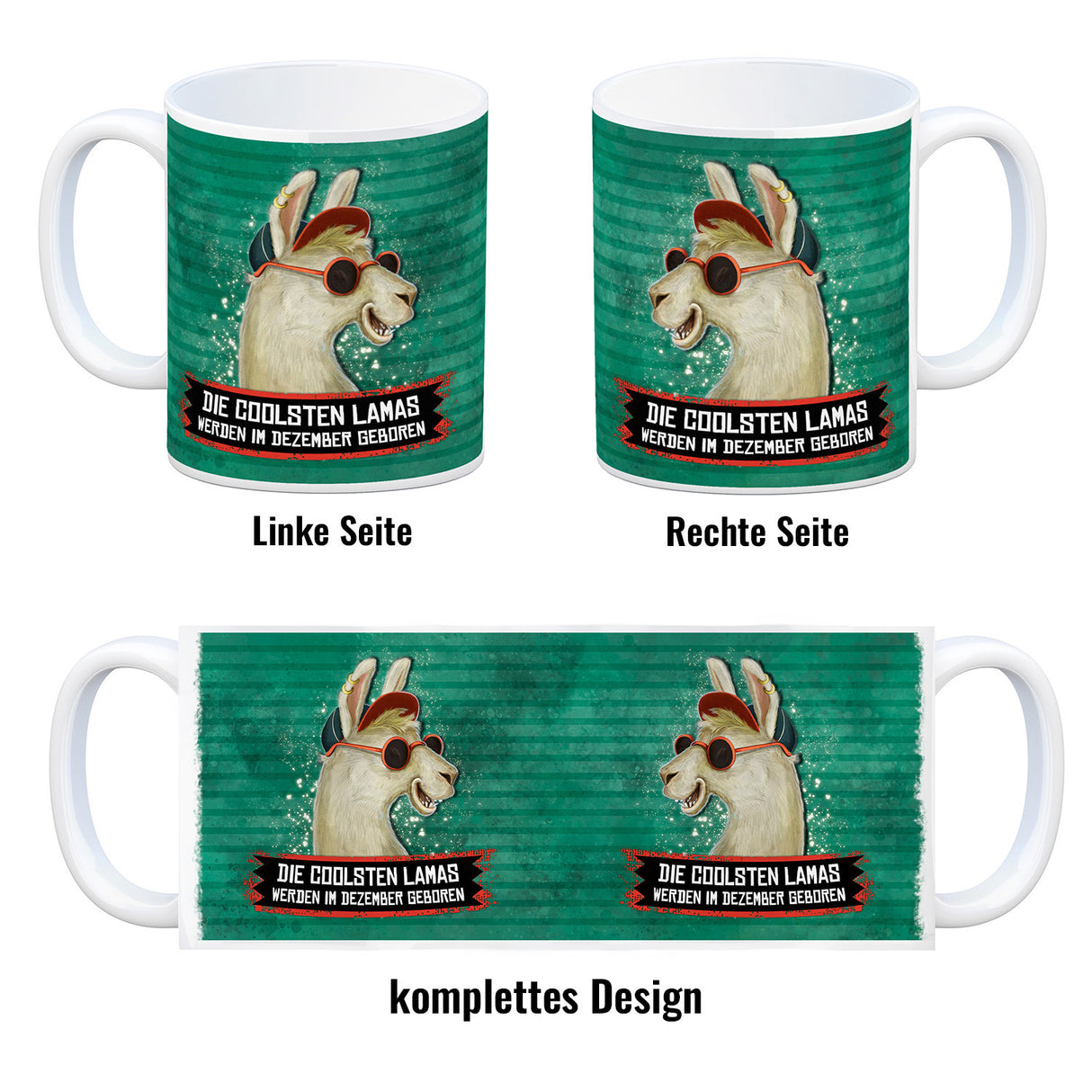 Kaffeebecher mit Spruch: Die coolsten Lamas werden im Dezember geboren