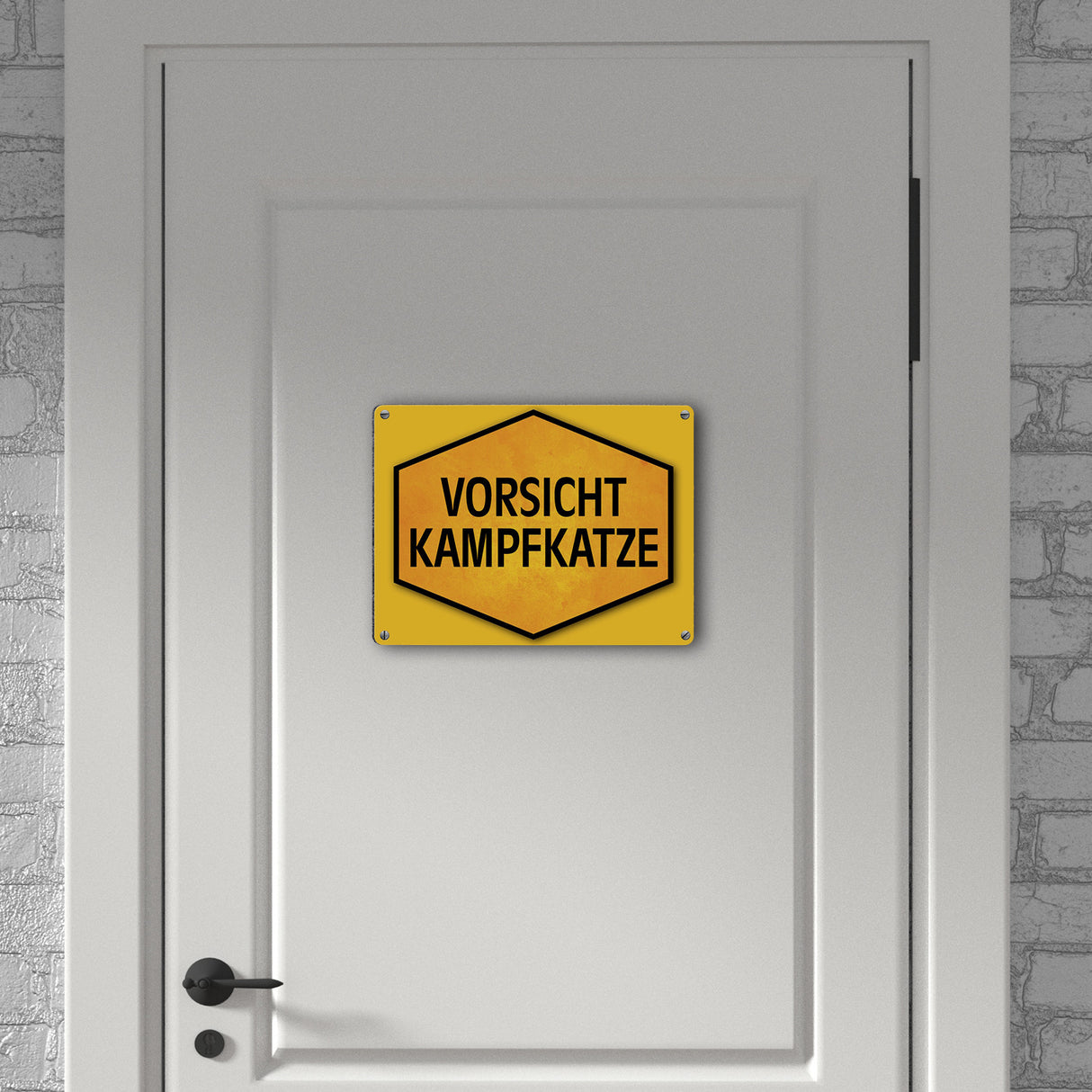 Vorsicht Kampfkatze Warn- und Hinweisschild in Gelb und Schwarz