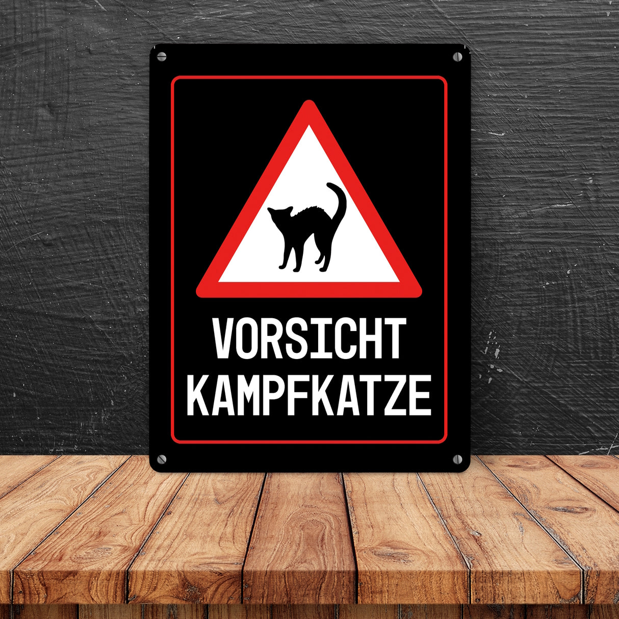 Vorsicht Kampfkatze Warn- und Hinweisschild in Schwarz mit Piktogramm