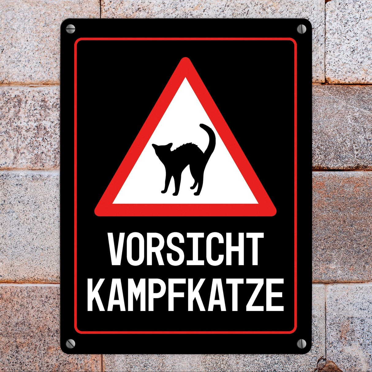 Vorsicht Kampfkatze Warn- und Hinweisschild in Schwarz mit Piktogramm